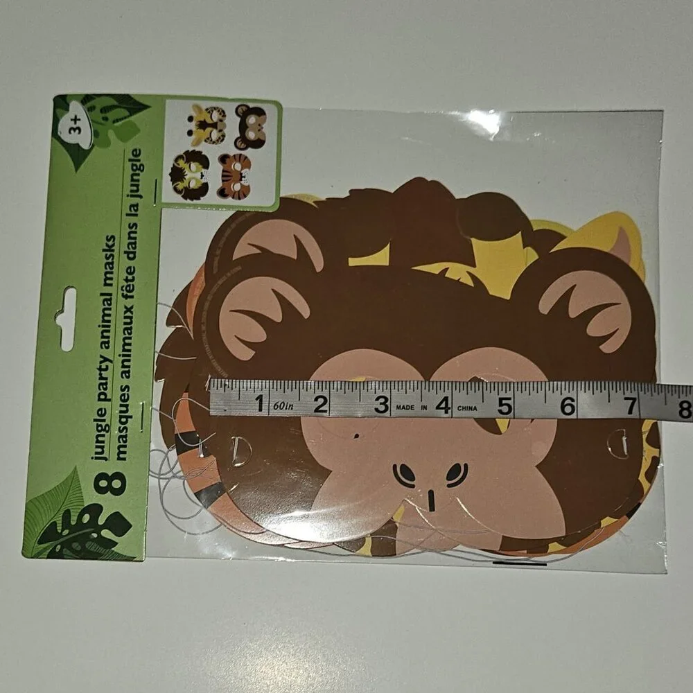 NEW 4 Pk Jungle Animal Paper Masks Lot Birthday Party Monkey Tiger Giraffe Lion